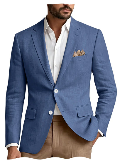 Men's Linen Blazer Notch Lapel 2 Buttons Slim Fit Casual Sport Jacket Lightweight Breathable Summer Business Wedding Daily Wear