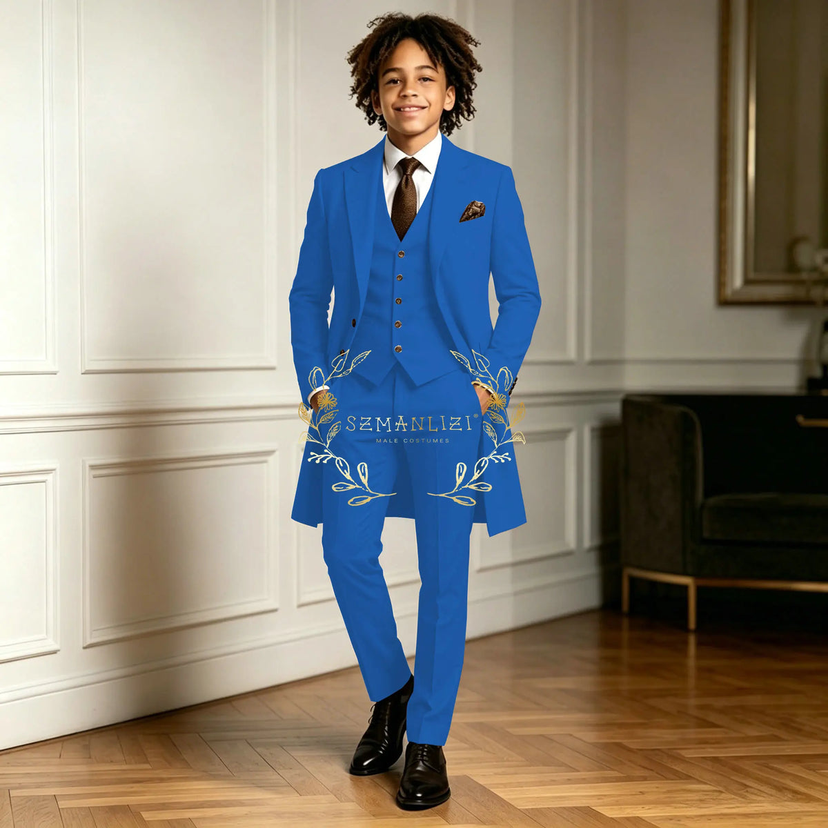 Premium Light Green Boys Formal Suit Sets 3 Pieces Long Jacket Vest Pants Occasion Wear For Wedding Party Banquet Performance