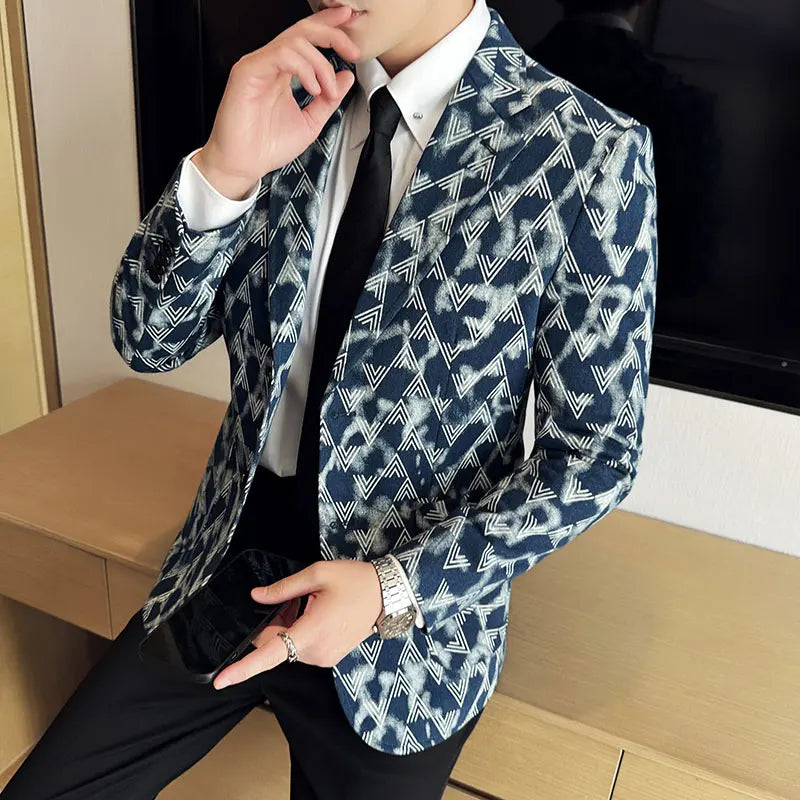 Jacquard Denim Korean Slim Fit Suit Coats 2025 New High Qualitys Fashion Men Slim Fit Business Formal Social Suit Jacket 4XL-M