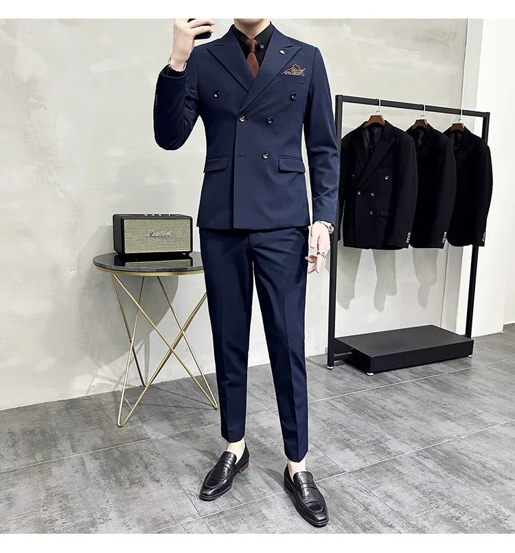 Men's Double-Breasted 2-Piece Suit – Slim Fit, Formal Business & Wedding