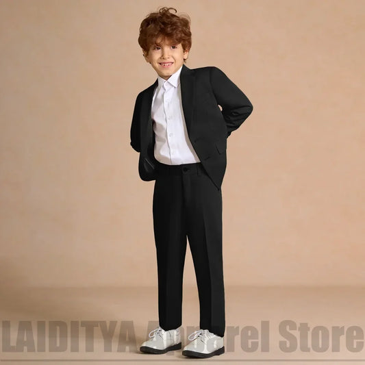 Classic Black 2 Piece Boys Suit Kids Formal Blazer Pants Outfit Wedding Flower Boy Birthday Party Graduation Children Wear