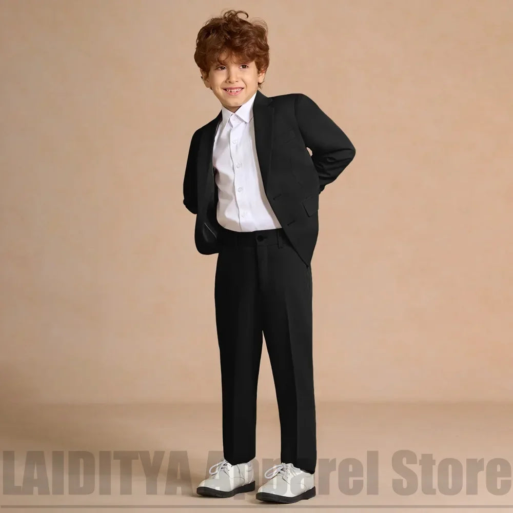 Classic Black 2 Piece Boys Suit Kids Formal Blazer Pants Outfit Wedding Flower Boy Birthday Party Graduation Children Wear