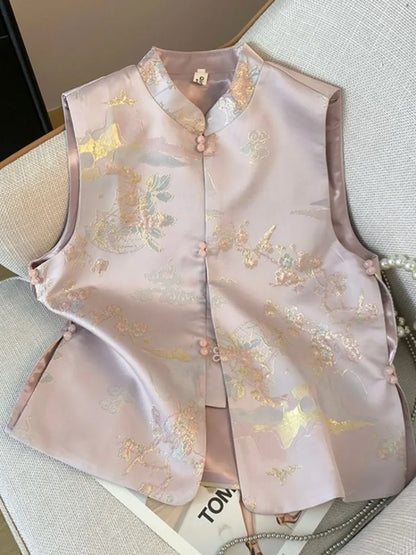New Chinese Women's Waistcoat Vest Spring Autumn Retro Sleeveless Vest Jacket Coat Fashion Female Casual Tops Chaleco Mujer
