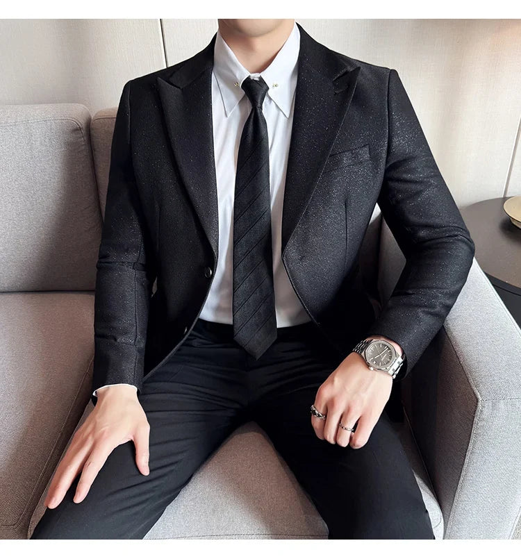 High-end Shiny Business Casual Suit Jacket Men British Style Slim Fit Office Work Men Blazers Wedding Groom Dress Coats 2025