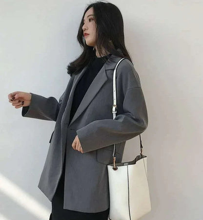 2025 Spring Autumn New Women's Blazer Korean Loose Fit Casual Versatile Patchwork Plaid Cuffs Drapey Mid Length