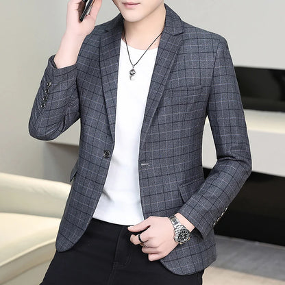 High-quality Men's Stylish and Trendy Business Checkered Single-Piece Western-Style Casual, Fashionable and Form-Fitting Small S
