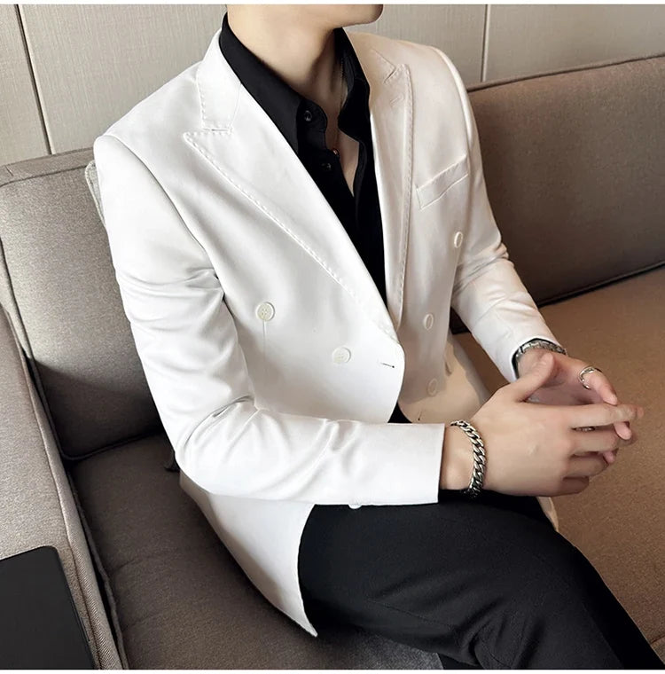 Autumn High-quality Double Breasted Slim Fit Suit Jacket Men Versatile Casual Business Blazer Wedding Social Banquet Formal Coat