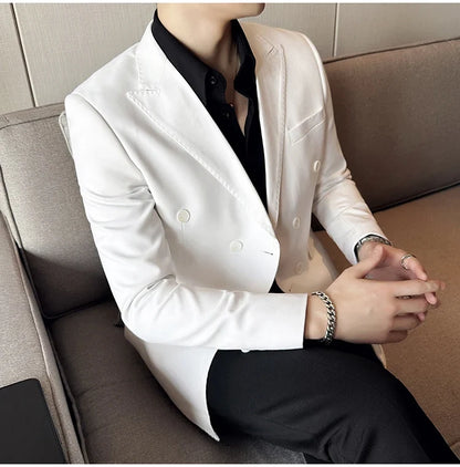 Autumn High-quality Double Breasted Slim Fit Suit Jacket Men Versatile Casual Business Blazer Wedding Social Banquet Formal Coat