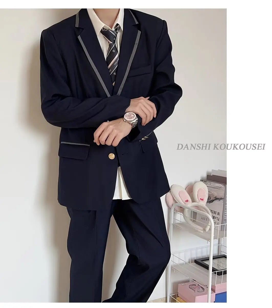 Large Size Korean Style Student Suit British College Style Jacket Men's Top Passport Photo Clothing Class Uniform