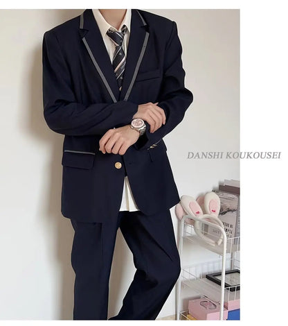 Large Size Korean Style Student Suit British College Style Jacket Men's Top Passport Photo Clothing Class Uniform