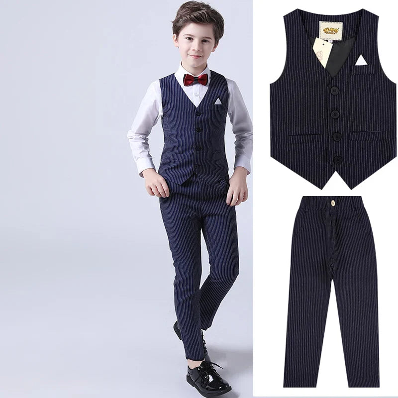 Boys Formal Vest Pants 2-Piece Suit Set for Kids – Striped Wedding & Party Wear