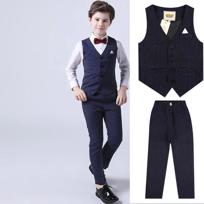Boys Formal Vest Pants 2-Piece Suit Set for Kids – Striped Wedding & Party Wear