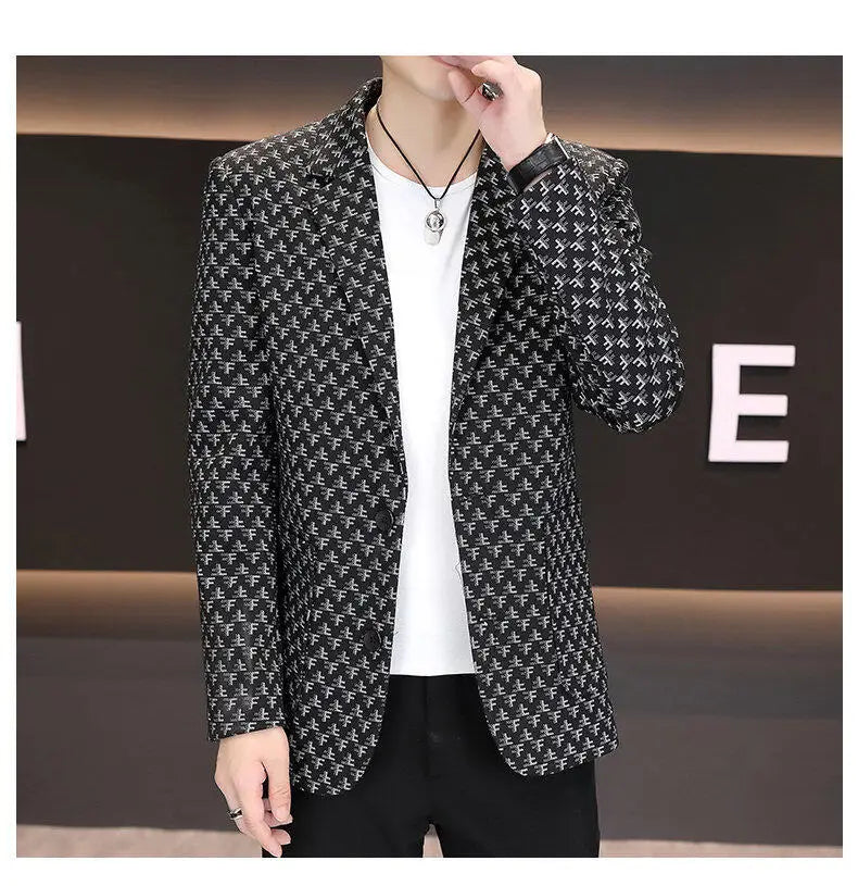 2025 Spring Autumn Letter Printed Suit Jackets Men Korean Fashion Slim Fit Blazer Masculino Casual Business Social Dress Coats