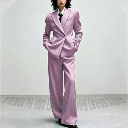 Casual Women Suit Trendy Solid Black Long Sleeve Lapel Straight Fashion Jacket Pants All-Match Shopping Street Style Daily Wear