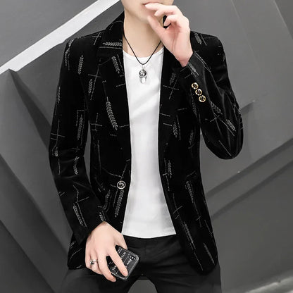 Fashion Handsome Slim Fit Corduroy Suit for Men High Quality Young Boutique Style Single Breasted West Coat M-5XL