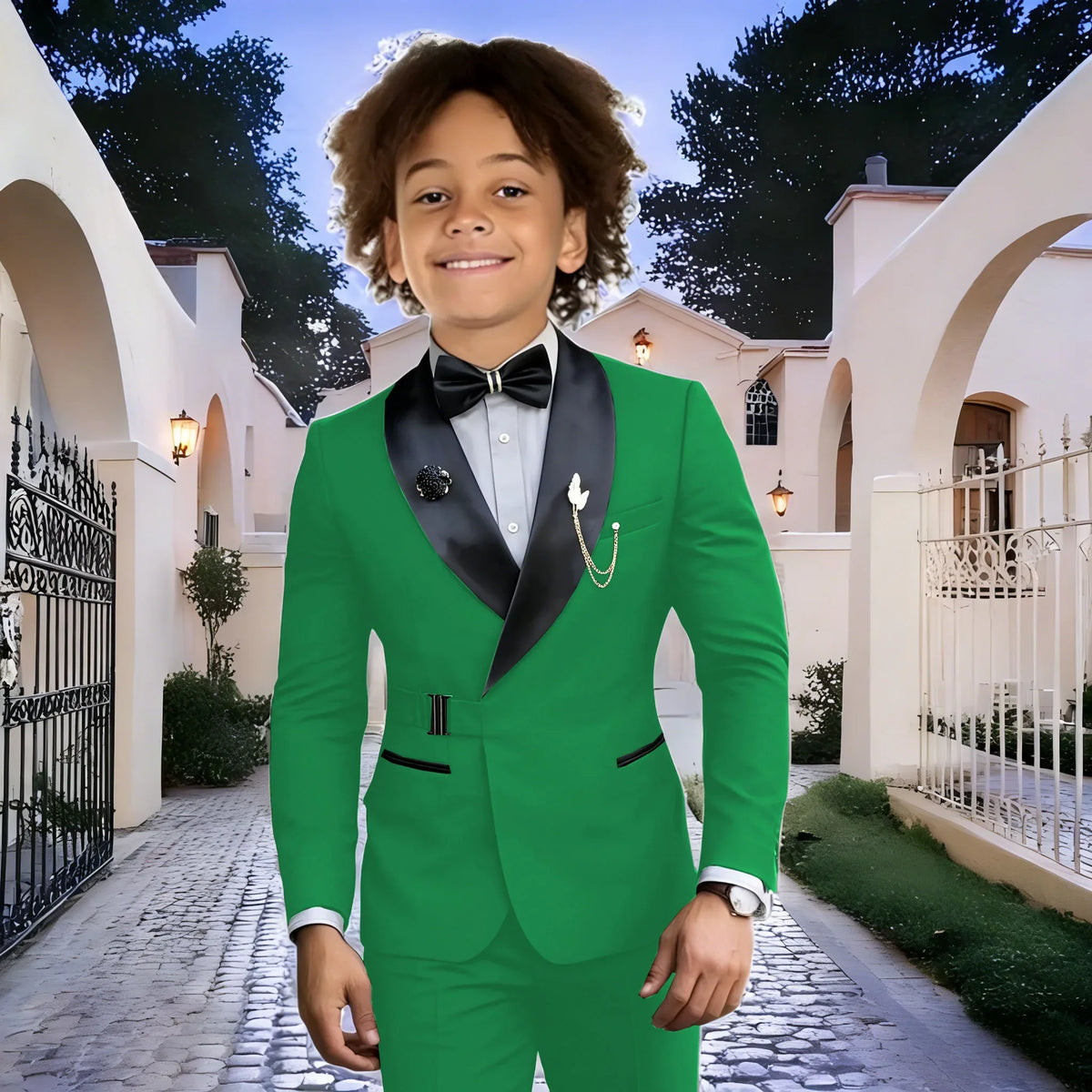 Navy Blue Boy Suits Wedding Kids Tuxedos 2 Pieces Formal Blazer Shawl Lapel Double Breasted Prom Suits (Jacket+Pants)