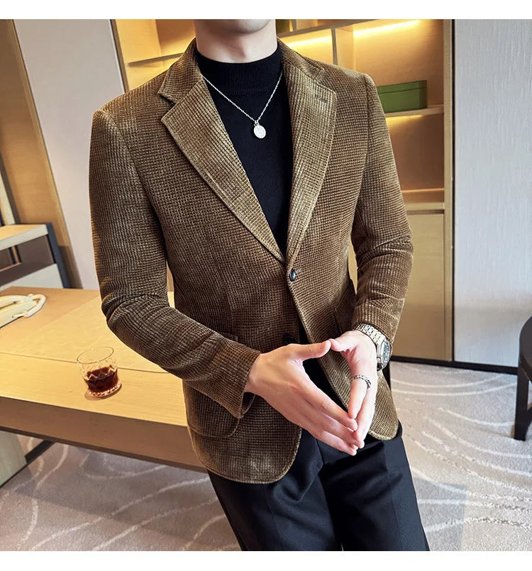 Autumn Winter New Chenille Velvet Suit Jacket Men's Casual Business Fashion Formal Party Coats  Tailcoat Men's Clothing 4XL-M