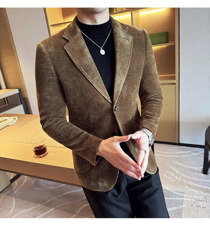 Autumn Winter New Chenille Velvet Suit Jacket Men's Casual Business Fashion Formal Party Coats  Tailcoat Men's Clothing 4XL-M