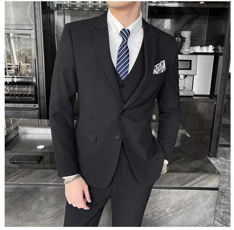 2025 Slim Fit Three-Piece Business Suit Set High-End Korean Style Wedding Groom Party Dress Suit Vest Trousers M-4XL