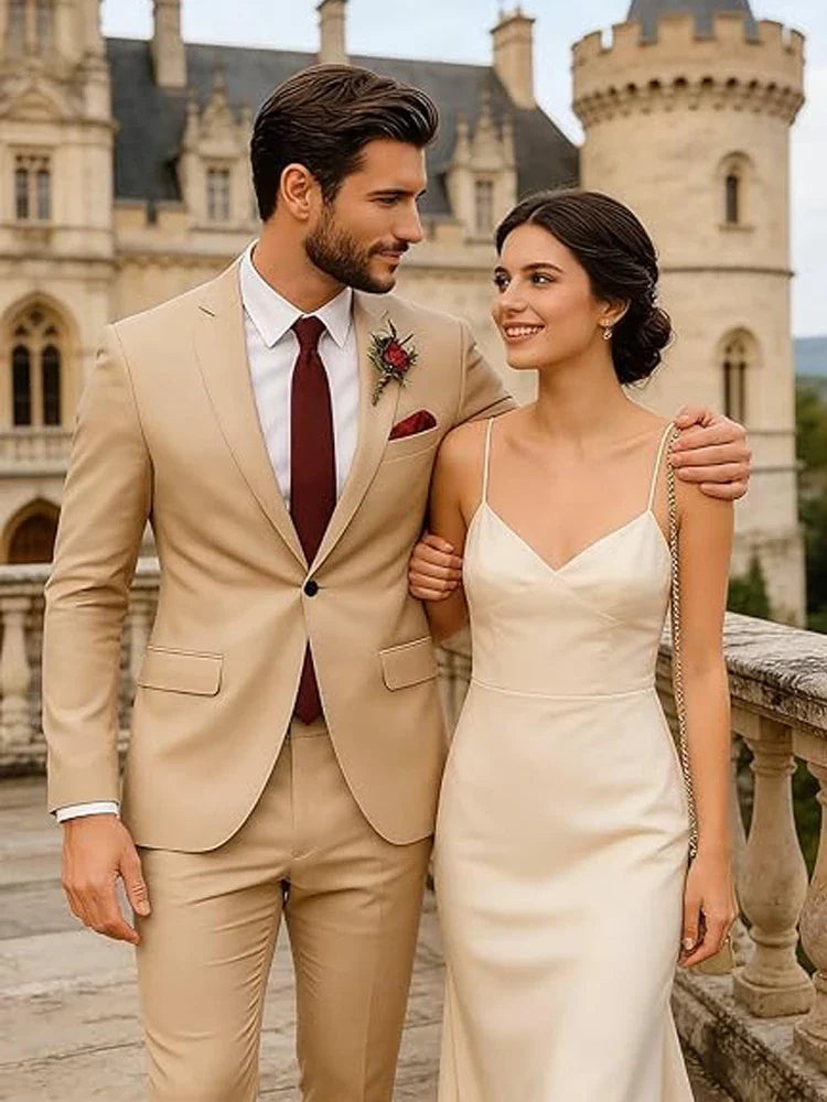Men's 2-Piece Velour Suit – Slim Fit Blazer and Pants for Wedding, Prom & Formal Occasions