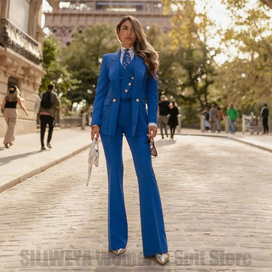 Fashion Women's Suit 3 Piece Peak Lapel Solid Color Outfit Office Formal Party Outfit Elegant Tuxedo (Blazer+Vest+Pants)