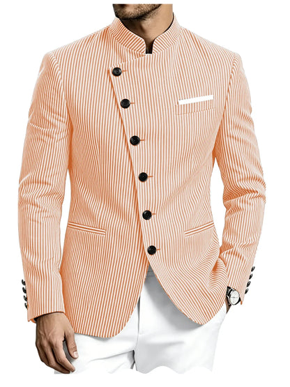 Men Mandarin Collar Suit Jacket Stand Collar Asymmetrical Single Breasted Men Blazer Slim Fit Business Formal Coat For Business