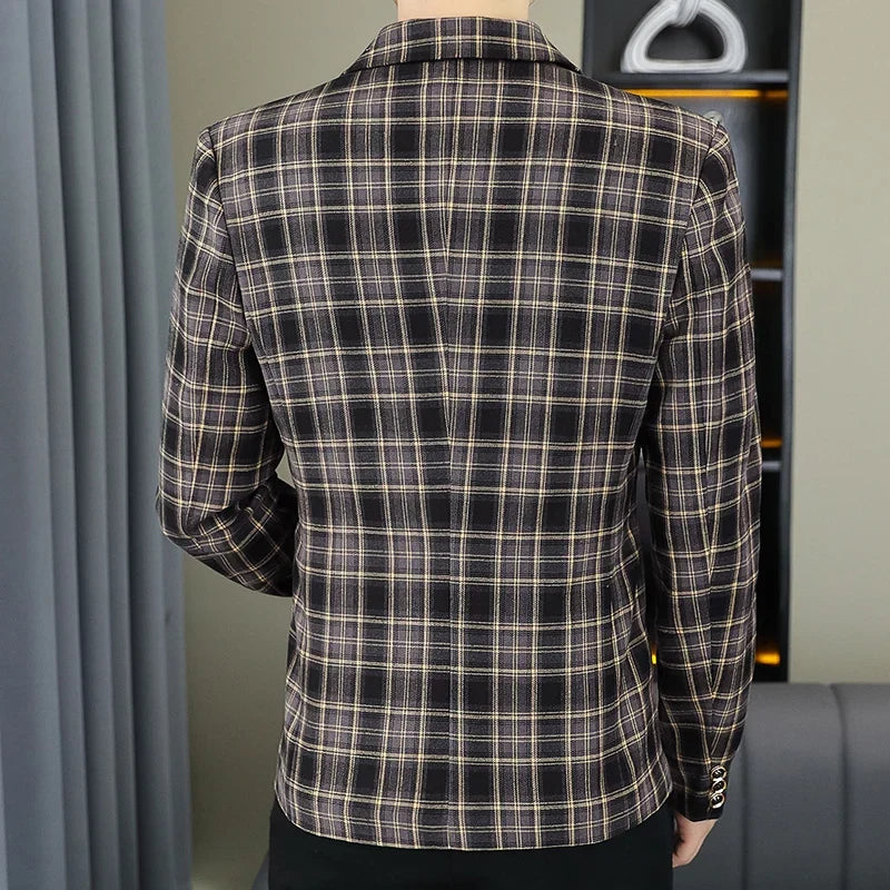 2026 Blazer Outdoor Men's Checked Fashion Business Trend Wedding Slimming Gentleman Casual Korean Travel High Formal Wear Blazer