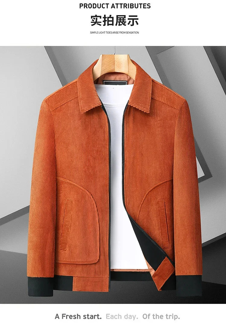 Men's High-Quality Corduroy Jacket Plus Size Lapel Thick Autumn Winter Warm Casual Gown for Older Generations