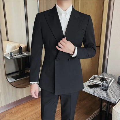 2026 Autumn Double Breasted Men's Slim Fit Business Blazers High-quality Casual Suit Jacket Groom's Wedding Suit Men Clothing