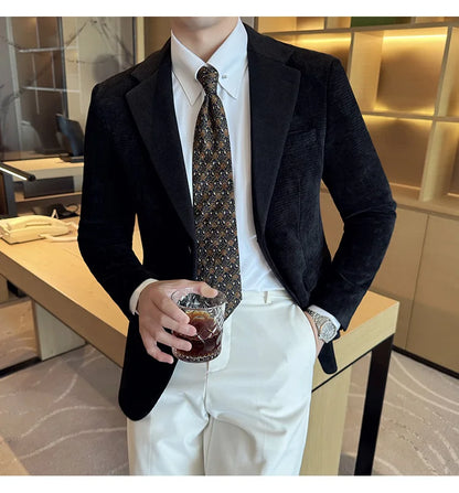 2025 Autumn Winter Velvet Suit Jacket Men Casual Business Blazers Wedding Groom Social Banquet Party Formal Blazer Men Clothing