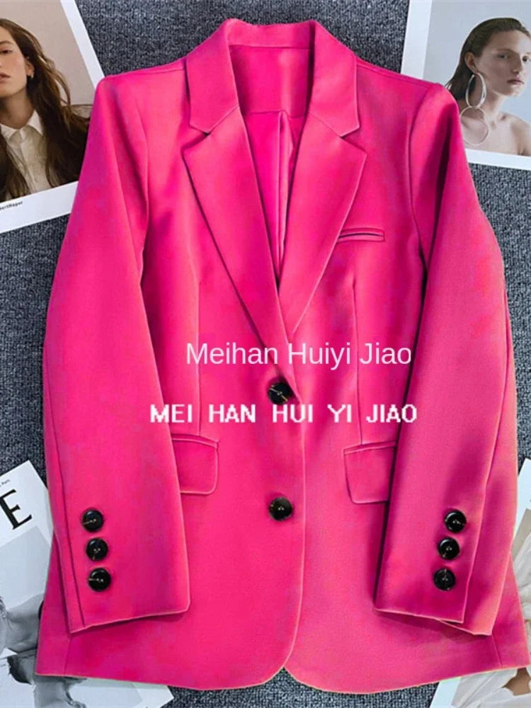 Single Breasted Blazer for Women Slim Fit Office Monochrome Long Sleeve Leisure Coats Korean Fashion Spring Autumn New