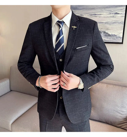 Suit  Men's Fashion Banquet Slimming Striped Dance Singer Trendy Host Casual Wedding Banquet Dress Male Star Performance Suit