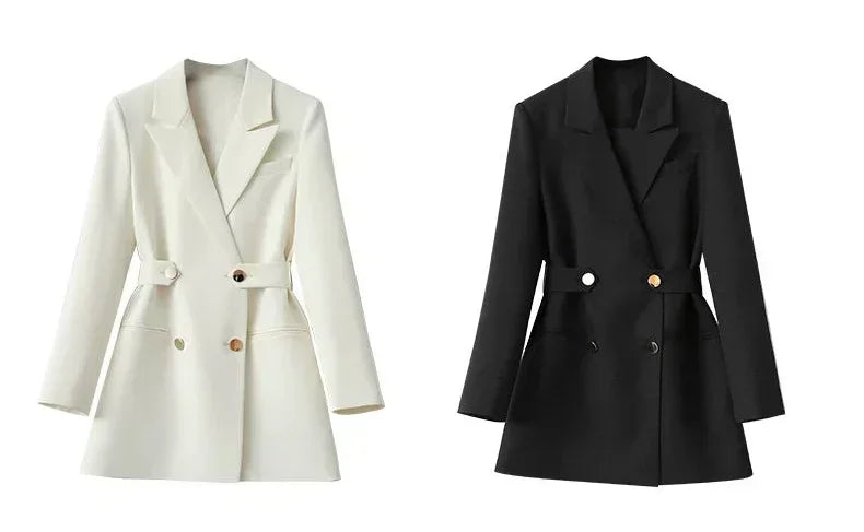 Women Suit Blazer Elegant Coat Spring Autumn Fashion Korean Blazer Luxury Double Breasted Jacket Solid Ladies Tops Clothes