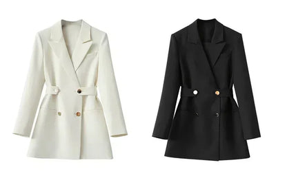Women Suit Blazer Elegant Coat Spring Autumn Fashion Korean Blazer Luxury Double Breasted Jacket Solid Ladies Tops Clothes