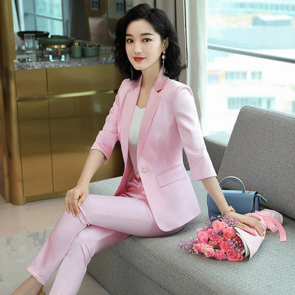 High-end Premium Women's Blazer Pant Two Piece Office Suit 2022 Spring New Elegant Temperament Female Jacket Casual Ninth Pants