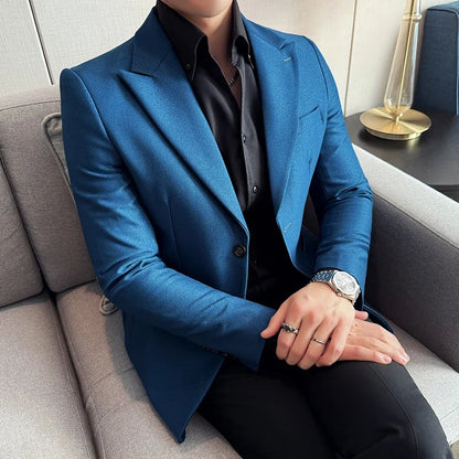 High-end Shiny Business Casual Suit Jacket Men British Style Slim Fit Office Work Men Blazers Wedding Groom Dress Coats 2025