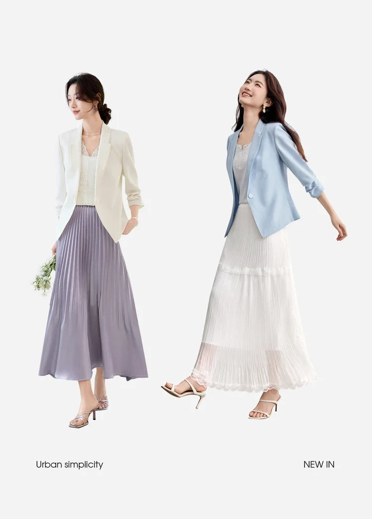 Blazer For Women's Commuter Flat Collar, One Button-down Shoulder Pads, Seven-quarter Sleeves Short Jacket 152XC1936