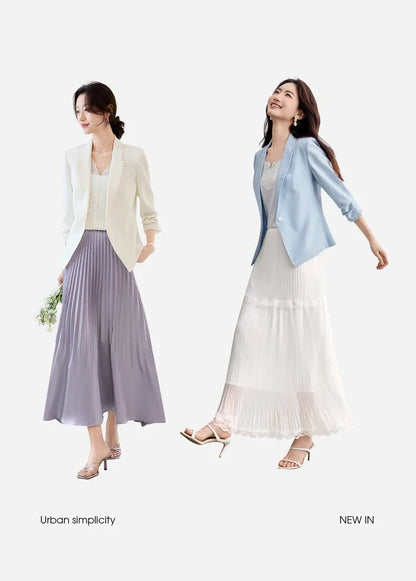 Blazer For Women's Commuter Flat Collar, One Button-down Shoulder Pads, Seven-quarter Sleeves Short Jacket 152XC1936