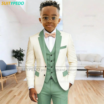 Fashion Boy Slim Fit Suit Sets Piano Performance Tailor-made Formal Blazer Vest Pants 3 Pieces Homecoming Elegant Tuxedos