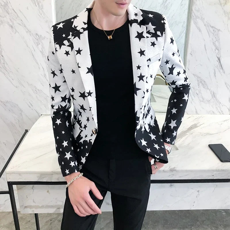 Star Print Slim Fit Blazers 2026 New Men's Club Dress Groom Tuxedo Men's Formal Wedding Prom Suit Jacket Brand Costume Homme