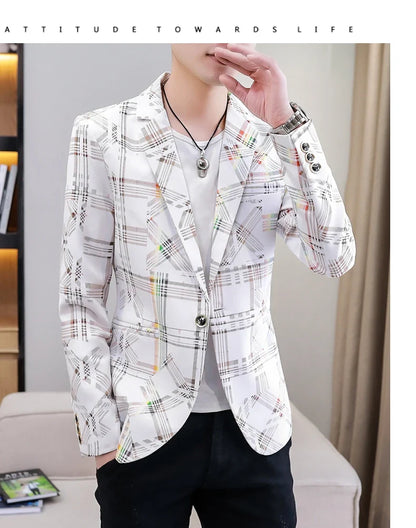 Blazer New Men's Fashion Business Plaid Gentleman Slim Fit Shopping Outdoor Performance Wedding Banquet Casual Blazer