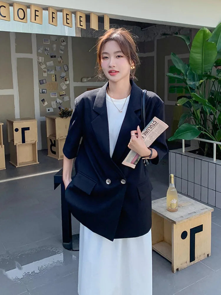 Summer New Women's Blazer Short Sleeves Back Bowknot Chain Niche Design Elegant High-end Sweet Ins Chic Tide Jacket HK14700