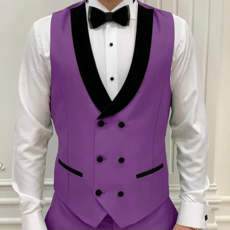 Men's Double-Breasted Vest with Black Lapel – Formal Waistcoat for Weddings, Business & Special Occasions
