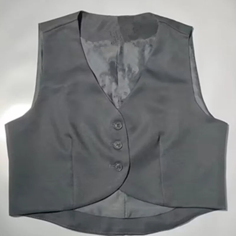Xiaoxiangfeng Women's Vest Spring Summer New Short Suit Vest Fashion V-Neck Sleeveless Jacket Female Short Blazer Vest Waistcoat