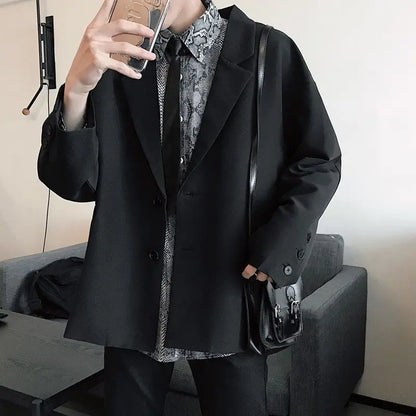 Men's Spring Korean Style Retro Blazer Ins Trendy Hong Kong Style Cool Jacket Viral Vintage Casual Suit Outerwear New