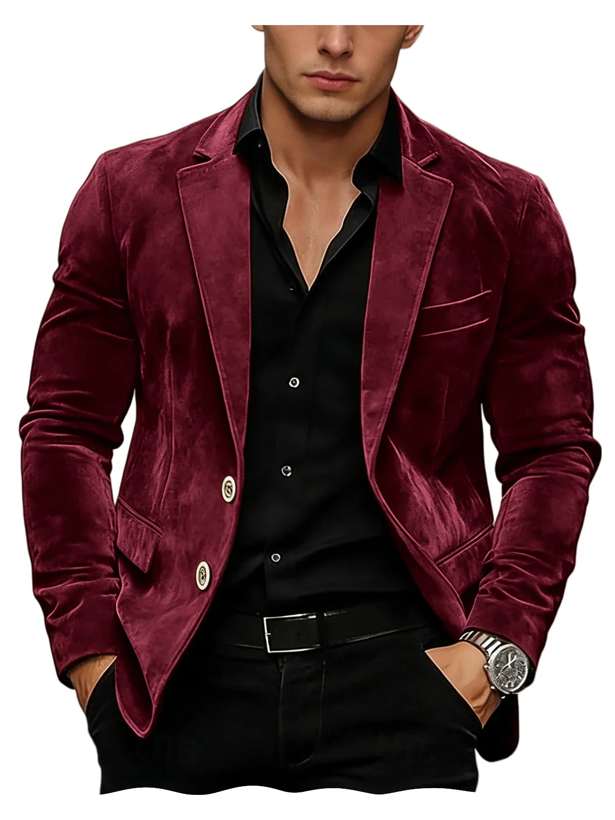 Men Suede Blazer Two Buttons Slim Fit Casual Formal Jacket Wedding Party Dinner Gentleman Sport Coat