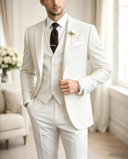 Tailor Made White  Men’s Suits 3 Pieces Elegant Business Outfit Prom Formal Wear Jacket+Vest+Pant