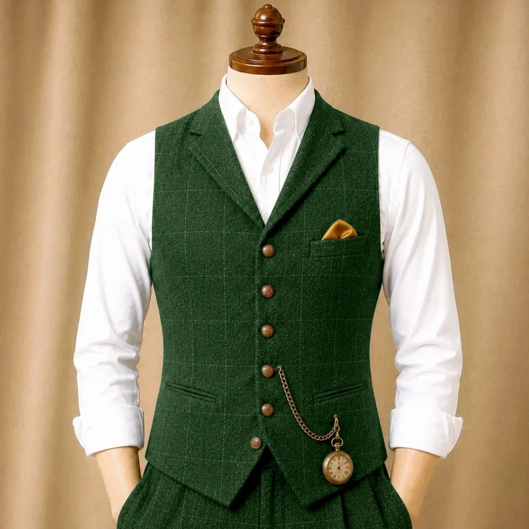 Men's Herringbone Vest Single Breasted Formal Waistcoat for Wedding & Business