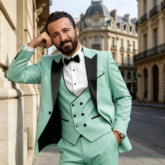 Men's Classic Suits 3-Pieces Peak Lapel Blazer Vest Pant Slim Fit Elegant Matching Men's Formal Wear Ensemble