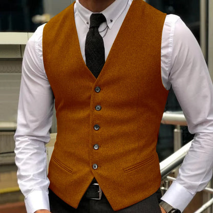 Men's Vest Herringbone Single Breasted Lapel Waistcoat for Wedding & Formal Occasions
